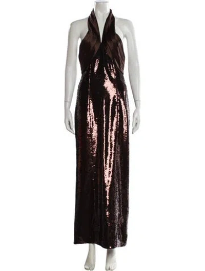 Pre-owned Retroféte Halterneck Long Dress In Brown