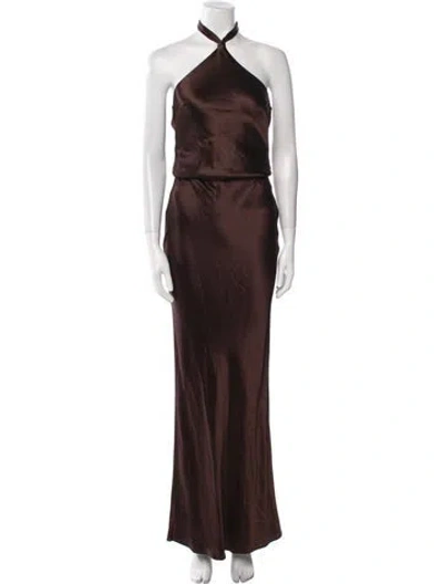 Pre-owned Retroféte Halterneck Long Dress In Brown