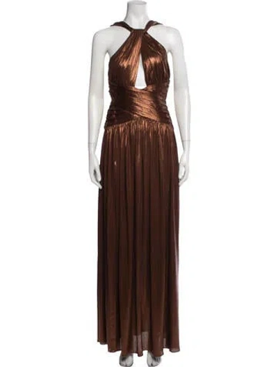 Pre-owned Retroféte Halterneck Long Dress In Brown/metallic