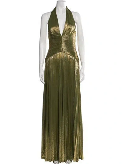 Pre-owned Retroféte Halterneck Long Dress In Green