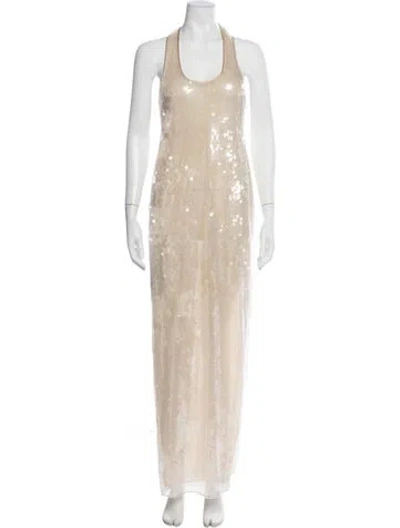 Pre-owned Retroféte Halterneck Long Dress In Neutrals