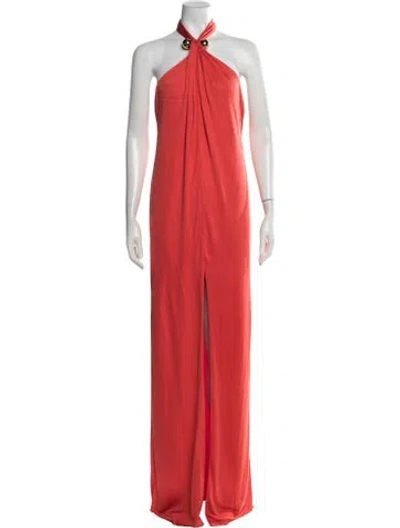Pre-owned Retroféte Halterneck Long Dress In Red