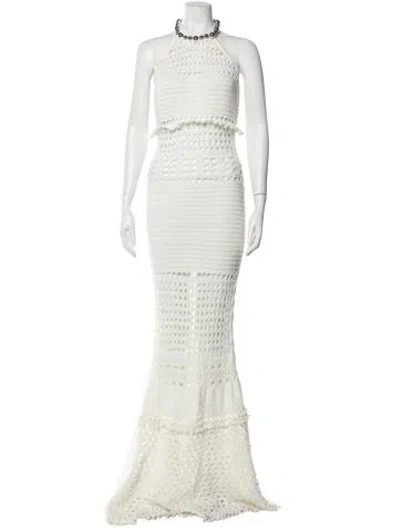 Pre-owned Retroféte Halterneck Long Dress In White