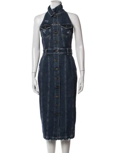 Pre-owned Retroféte Halterneck Midi Length Dress In Blue