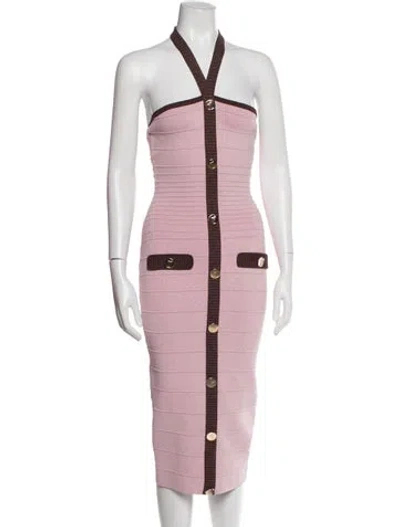 Pre-owned Retroféte Halterneck Midi Length Dress In Pink
