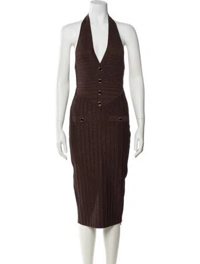 Pre-owned Retroféte Halterneck Midi Length Dress W/ Tags In Brown