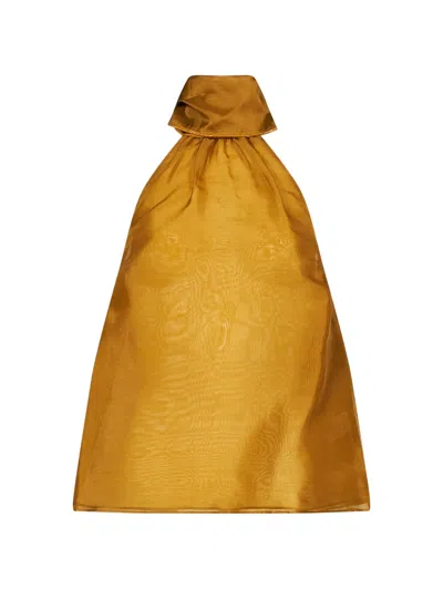 Retroféte Halterneck Sheer-finish Top In Yellow