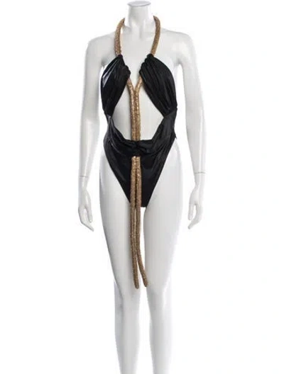 Pre-owned Retroféte Halterneck Sleeveless Bodysuit In Black/metallic
