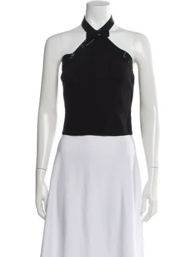 Pre-owned Retroféte Halterneck Sleeveless Crop Top In Black