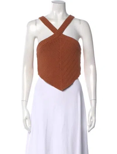 Pre-owned Retroféte Halterneck Sleeveless Crop Top In Brown