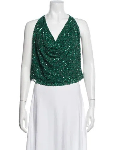 Pre-owned Retroféte Halterneck Sleeveless Crop Top In Green