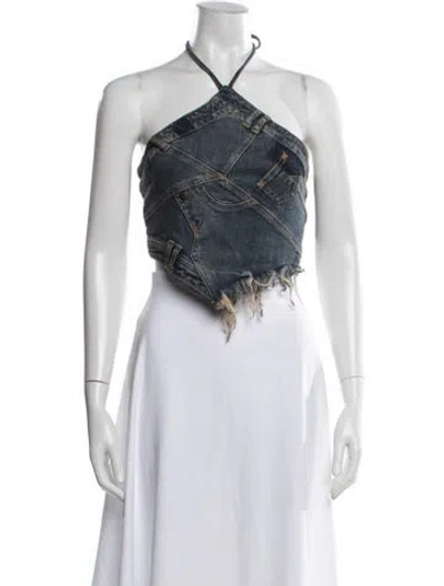 Pre-owned Retroféte Halterneck Sleeveless Crop Top In White
