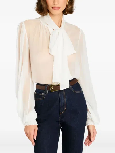 Retroféte Hasli Silk Chiffon Neck-tie Blouse In White