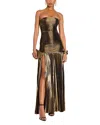 Retroféte Helene Metallic Strapless Drop-waist Gown In Gold