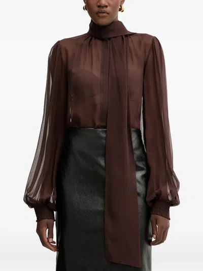 Retroféte High-neck Long-sleeve Top In Brown