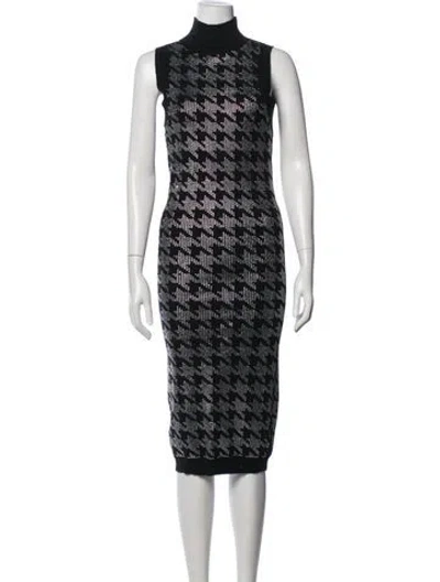 Pre-owned Retroféte Houndstooth Print Midi Length Dress In Black