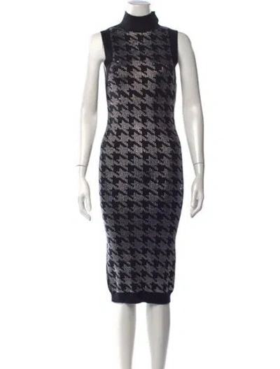 Pre-owned Retroféte Houndstooth Print Midi Length Dress W/ Tags In Black
