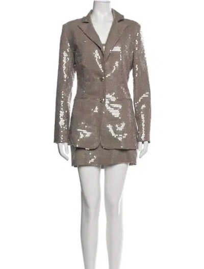 Pre-owned Retroféte Houndstooth Print Sequin Embellishments Dress Set In Neutral