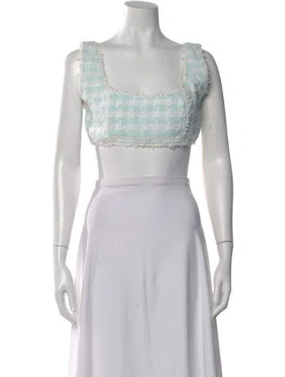 Pre-owned Retroféte Houndstooth Print Square Neckline Crop Top In Blue