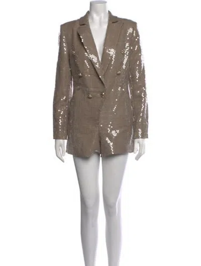 Pre-owned Retroféte Houndstooth Print V-neck Jumpsuit In Brown