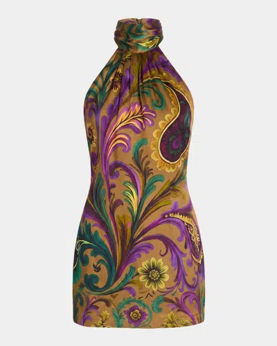 Retroféte Huge Halter Mini Dress In Multi
