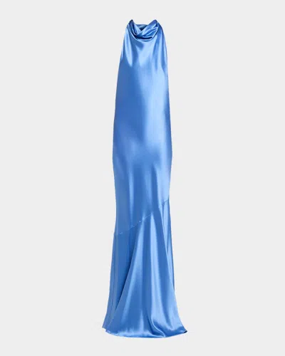 Retroféte Idonie Halter Satin Dress In Blue