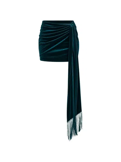 Retroféte Imperia Fringed Velvet Mini Skirt In Green