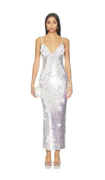 Retroféte Ines Embroidered Dress In Silver