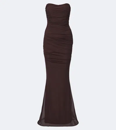 Retroféte Retrofête Isadore Draped Strapless Mesh Dress In Brown