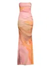 Retroféte Isadore Strapless Ruched Fitted Maxi Dress In Orange