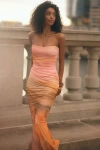 Retroféte Isadore Printed Brushstroke Maxi Dress In Orange