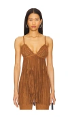 Retroféte Jacinta Suede Fringe Bra Top In 干邑白兰地色
