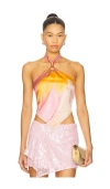 Retroféte Jamie Printed Brushstroke Halter Top In Pink