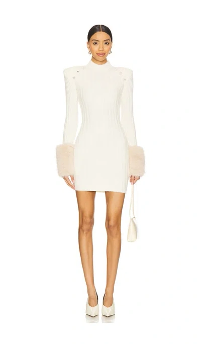 Retroféte Jane Faux Fur Dress In White