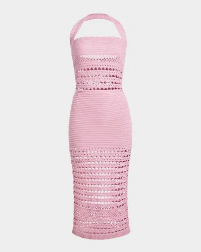 Retroféte Jaycee Crochet Halter Midi Dress In Pink