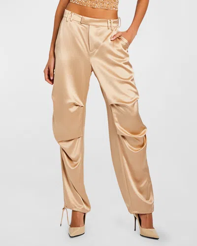 Retroféte Jenae Straight-leg Satin Pants In Nude