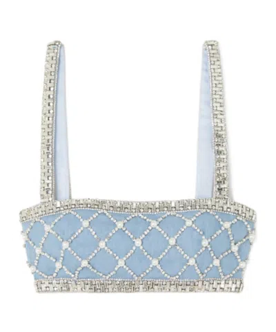 Retroféte Jezebel Embellished Denim Top In Blue