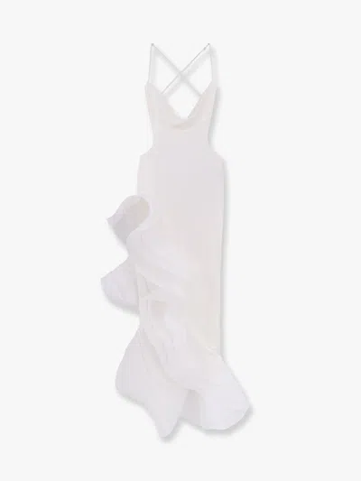 Retroféte Kailtin Satin Long Dress With Volant In White
