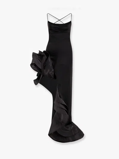 Retroféte Kaitlin Long Dress With Flounces In Black