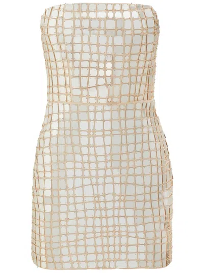 Retroféte Kaleido Embellished Strapless Minidress In Neutrals