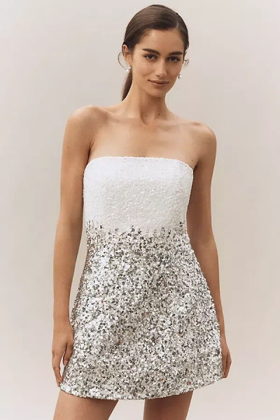 Retroféte Katalina Strapless Ombre Sequin Mini Dress In White
