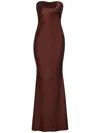 Retroféte Keaton Silk Strapless Gown In Brown