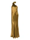 Retroféte Kelsa High-neck Satin Scarf Gown In Green