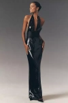 Retroféte Kelsie Halter Fitted Sequin Maxi Dress In Black