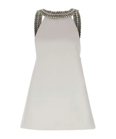 Retroféte Kenai Embellished-neck Mini Dress In Neutral