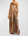 Retroféte Kensley One-shoulder Metallic Pleated Maxi Dress In Metallic Bronze