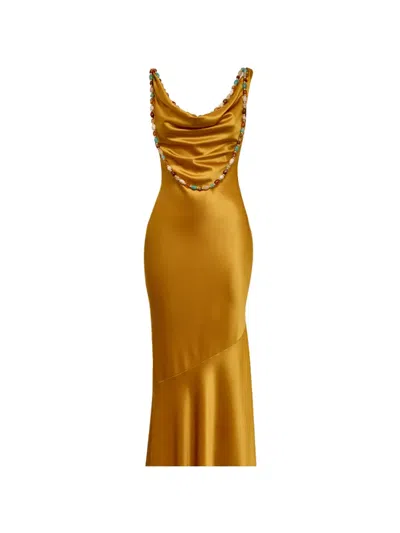 Retroféte Keryn Bead-embellished Cowl-neck Maxi Dress In Gold