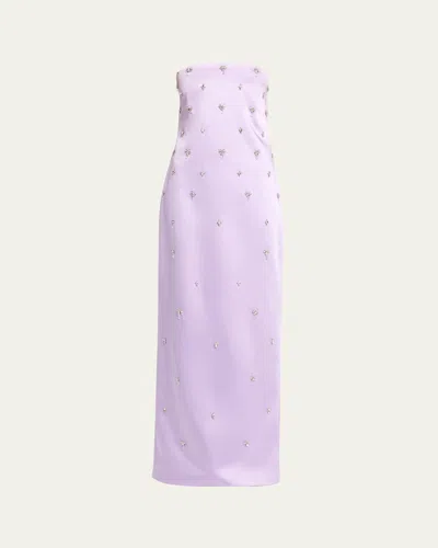 Retroféte Keziah Embellished Strapless Satin Dress In Purple