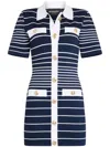 Retroféte Kiersten Metallic Stripe Knit Collared Mini Dress In Blue
