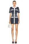 Retroféte Kiersten Metallic Stripe Knit Collared Mini Dress In Metallic Navy & White